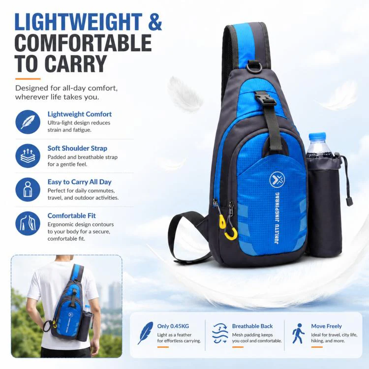 JUNLETU 1028 Outdoor Water Bottle Chest Pack Nylon Waterproof Travel Shoulder Bag(Purple) - Image 2