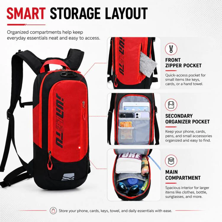 JUNLETU Hiking Trail Running Mountaineering Backpack Running Fitness Outdoor Cycling Hydration Pack(Black) - Image 7