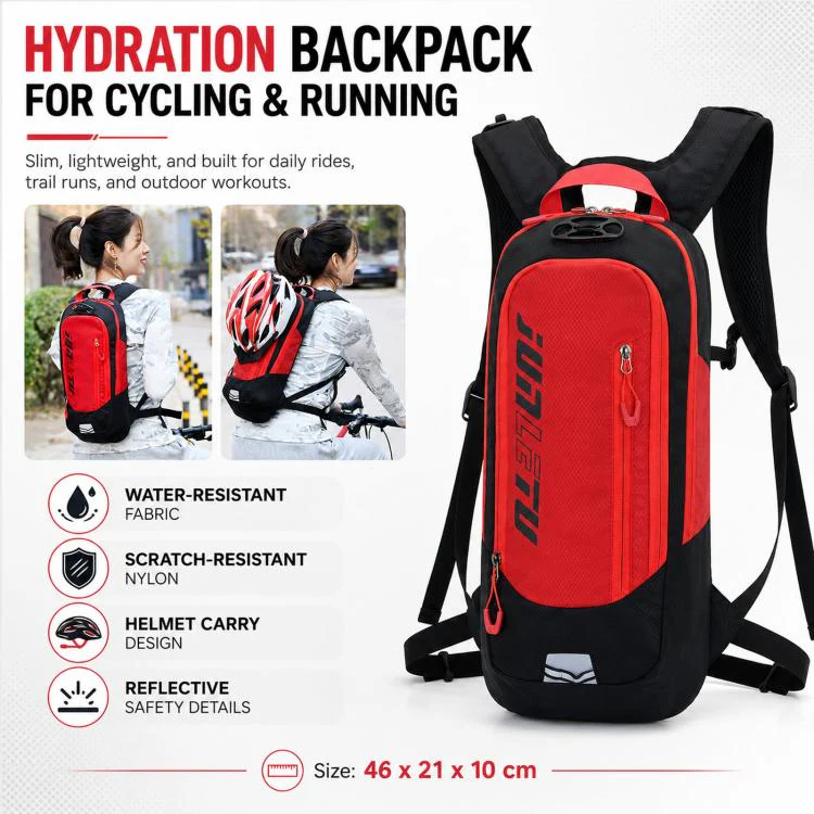 JUNLETU Hiking Trail Running Mountaineering Backpack Running Fitness Outdoor Cycling Hydration Pack(Black Red) - Image 2