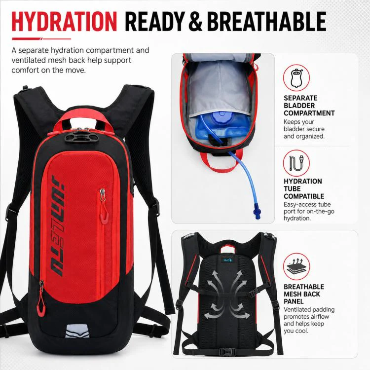 JUNLETU Hiking Trail Running Mountaineering Backpack Running Fitness Outdoor Cycling Hydration Pack(Black Red) - Image 6