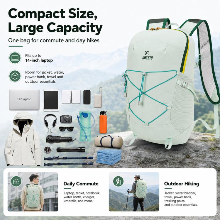 JUNLETU Waterproof Outdoor Sports Backpack Ultra-Lightweight Breathable Trail Cycling Pack(Light Green) - Image 4