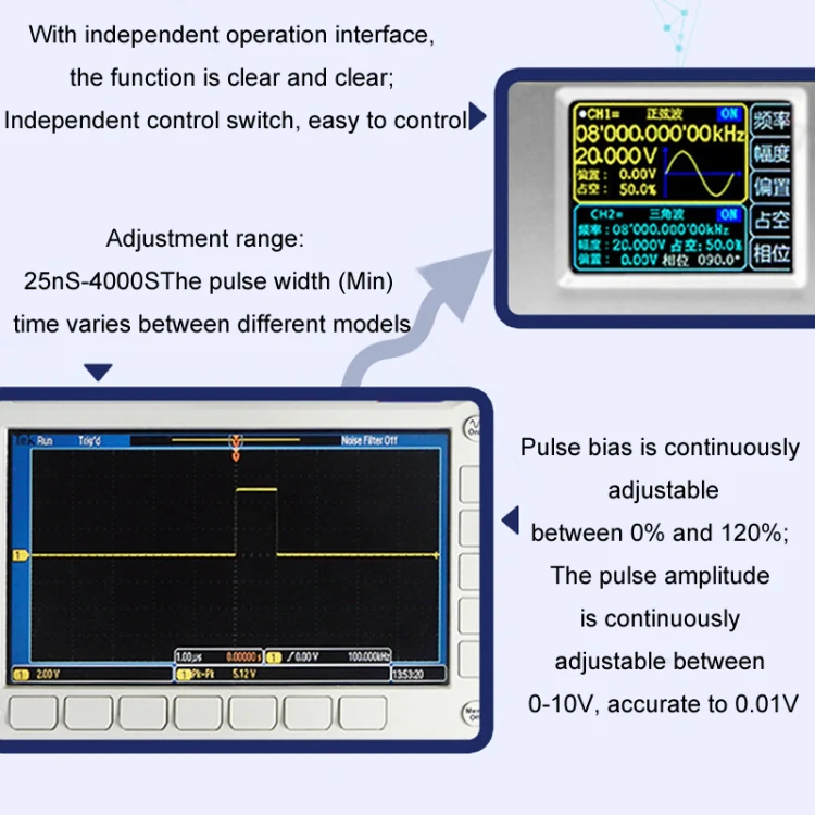 JUNTEK Programmable Dual-Channel DDS Function Arbitrary Waveform Signal Generator, Frequency: 60MHz(US Plug) - Image 6