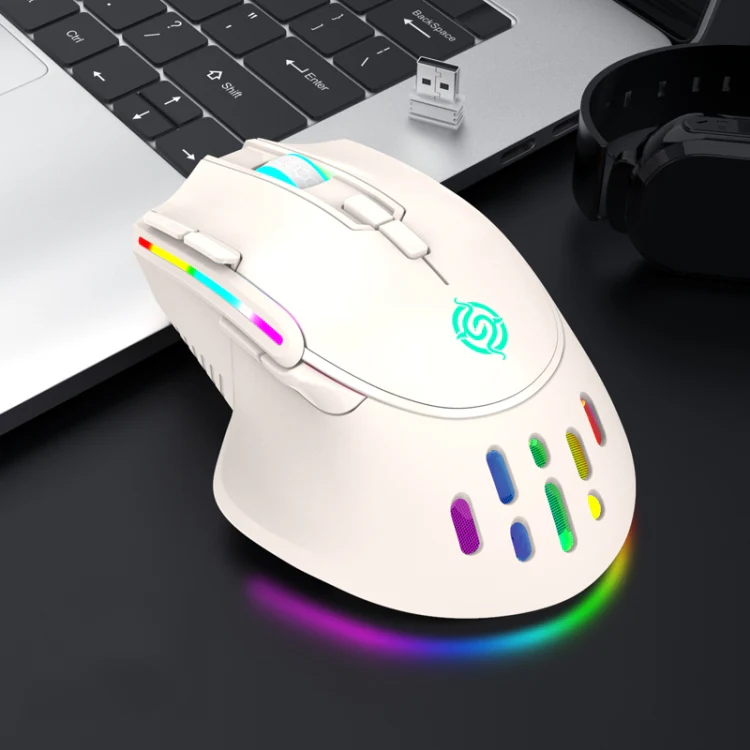K-Snake BM520 9-button 3200DPI 2.4G RGB Wireless Dual-mode Gaming Mouse(White)