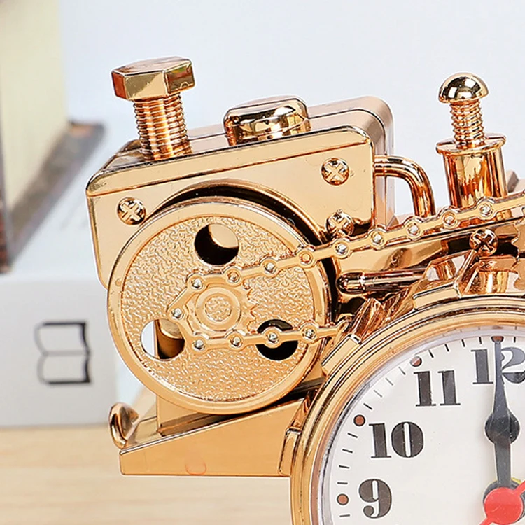 K0931 Retro Clock Ornaments Office Desk Pen Tube Tractor Model Children Toy Alarm(Golden) - Image 4