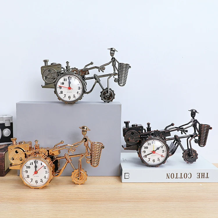 K0931 Retro Clock Ornaments Office Desk Pen Tube Tractor Model Children Toy Alarm(Golden) - Image 6