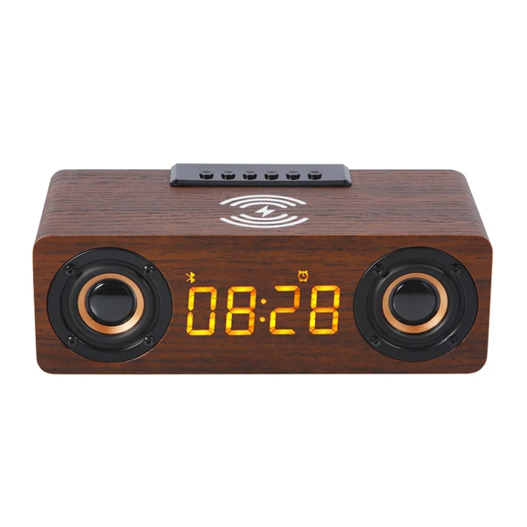 K1 Multifunctional Desktop Wooden Bluetooth Speaker Wireless Loudspeaker(Dark Brown)