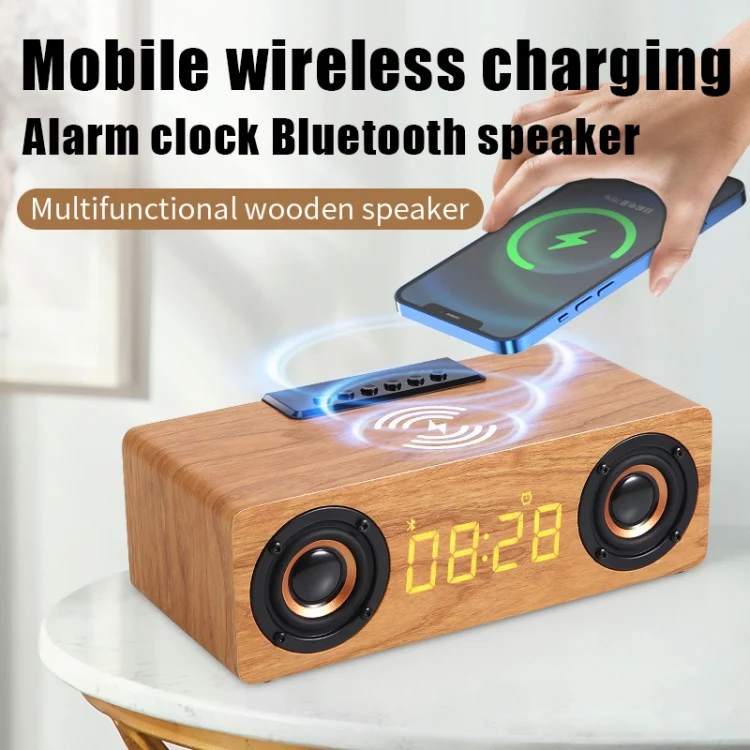 K1 Multifunctional Desktop Wooden Bluetooth Speaker Wireless Loudspeaker(Dark Brown) - Image 3