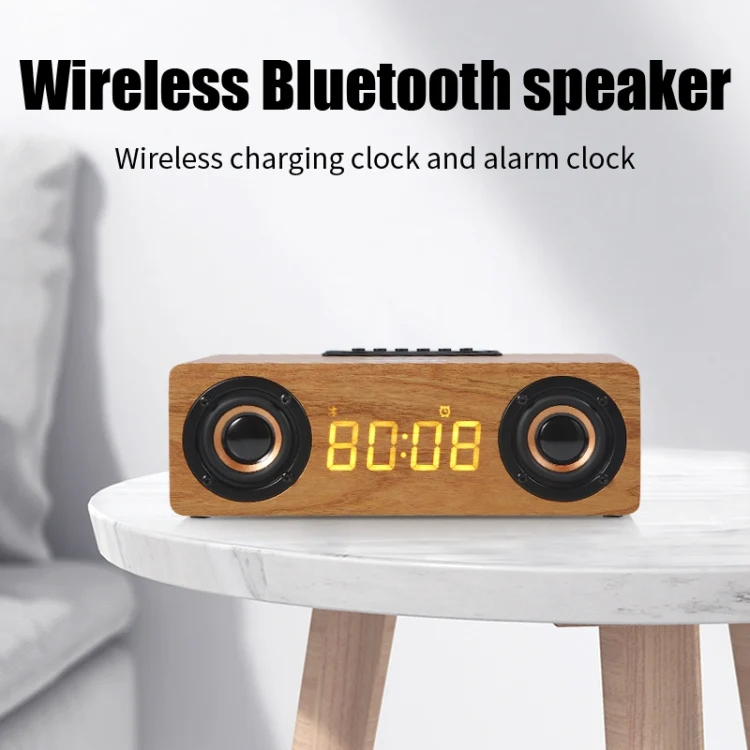 K1 Multifunctional Desktop Wooden Bluetooth Speaker Wireless Loudspeaker(Dark Brown) - Image 4