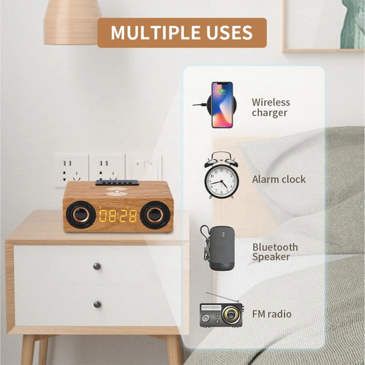 K1 Multifunctional Desktop Wooden Bluetooth Speaker Wireless Loudspeaker(Dark Brown) - Image 5