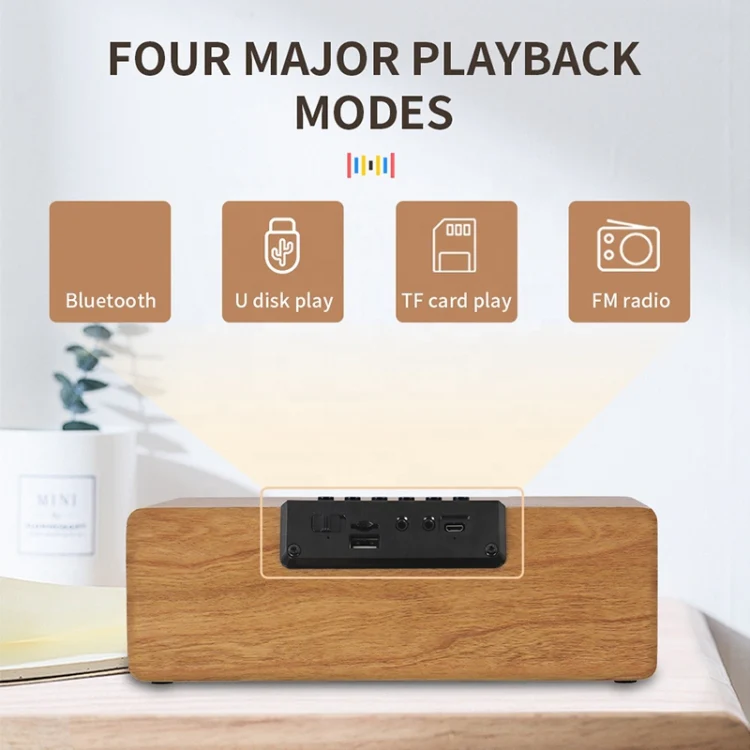 K1 Multifunctional Desktop Wooden Bluetooth Speaker Wireless Loudspeaker(Dark Brown) - Image 6
