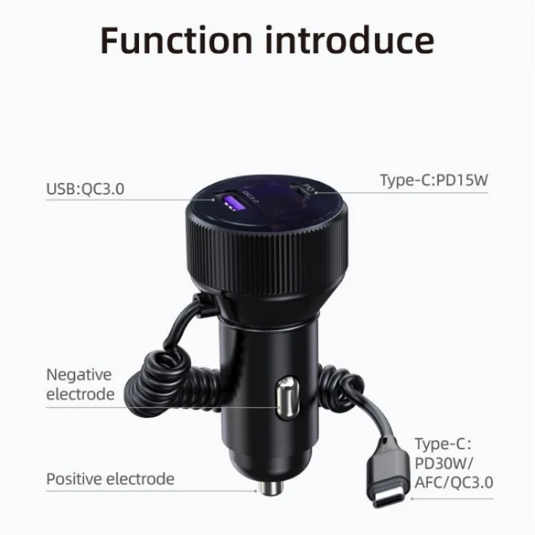 K18A PD 30W Retractable Type-C Cable USB+Type-C Dual Port Aluminum Alloy Car Charger - Image 2