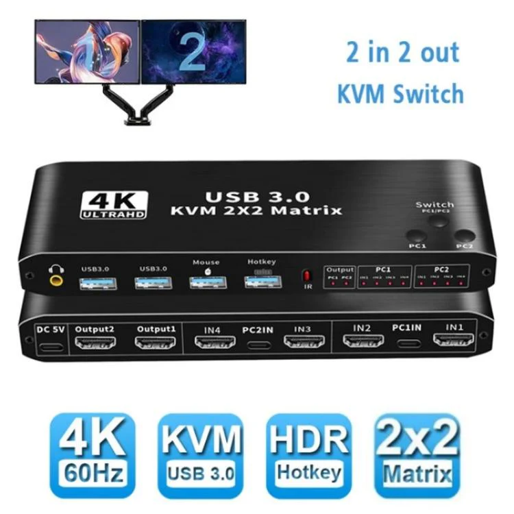 K3-1 4K 60Hz USB 3.0 Dual Screen Display Extender HDMI Matrix 2x2 KVM Switch - Image 4