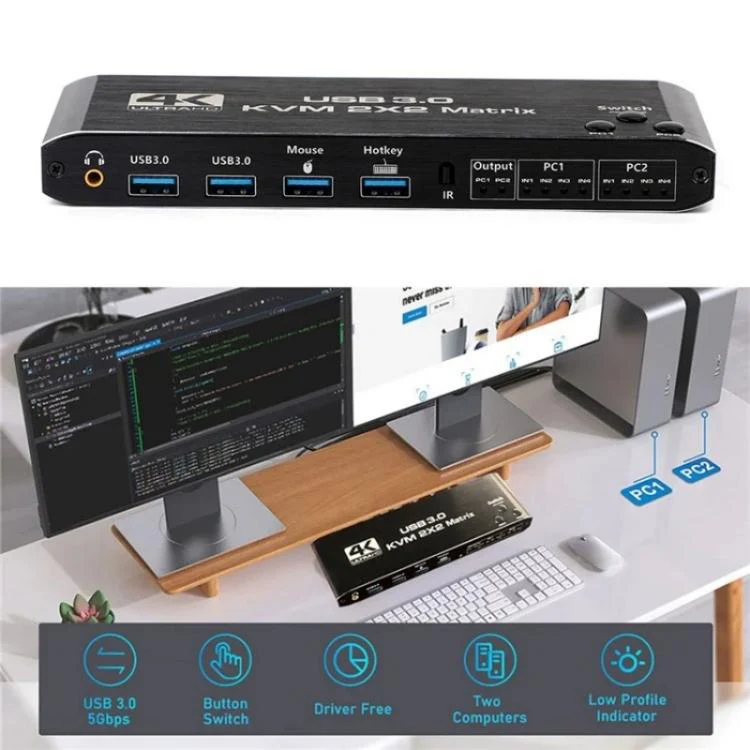 K3-1 4K 60Hz USB 3.0 Dual Screen Display Extender HDMI Matrix 2x2 KVM Switch - Image 6