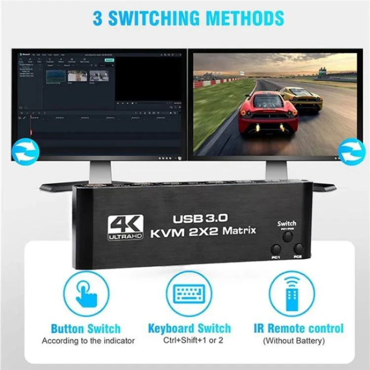 K3-1 4K 60Hz USB 3.0 Dual Screen Display Extender HDMI Matrix 2x2 KVM Switch - Image 8