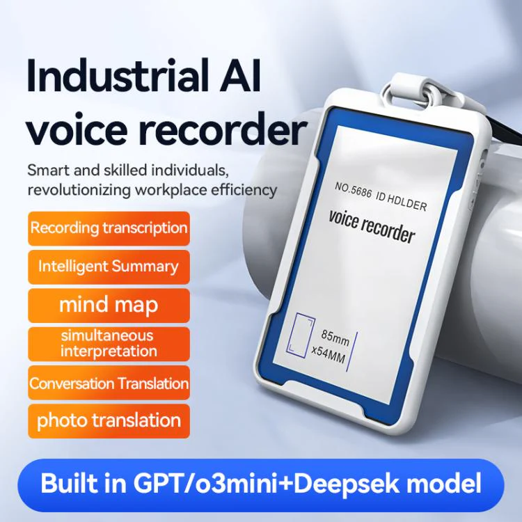 K3A Work Badge ID Holder AI Voice Recorder Support AIREC-APP, Memory:64GB(White) - Image 2