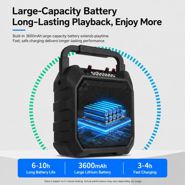K6S Outdoor Portable Wireless Bluetooth Speaker with 2pcs Microphone(Black) - Image 12