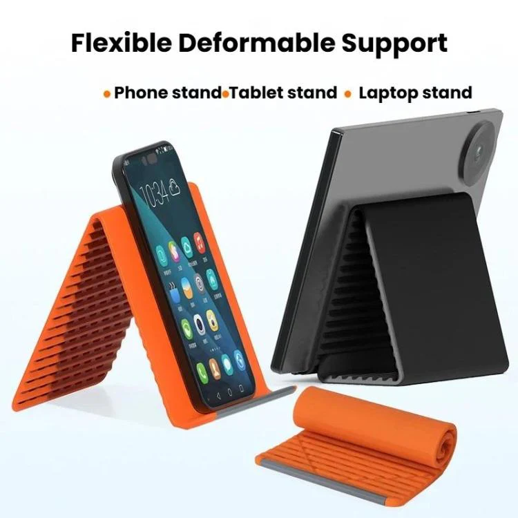 K8 Mobile Phone Silicone Desktop Flexible Deformable Folding Stand Portable Non-Slip Tablet & Laptop Holder(Black) - Image 2