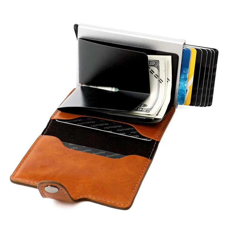 KB238 Oil Wax Texture RFID Aluminum Alloy Multi-card Wallet(Brown) - Image 3
