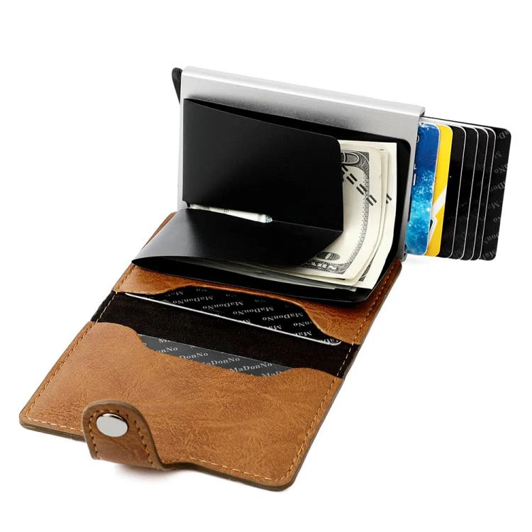 KB239 Crazy Horse Texture RFID Aluminum Alloy Multi-card Wallet(Brown) - Image 3