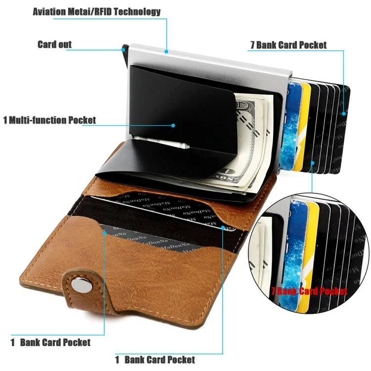 KB239 Crazy Horse Texture RFID Aluminum Alloy Multi-card Wallet(Brown) - Image 7