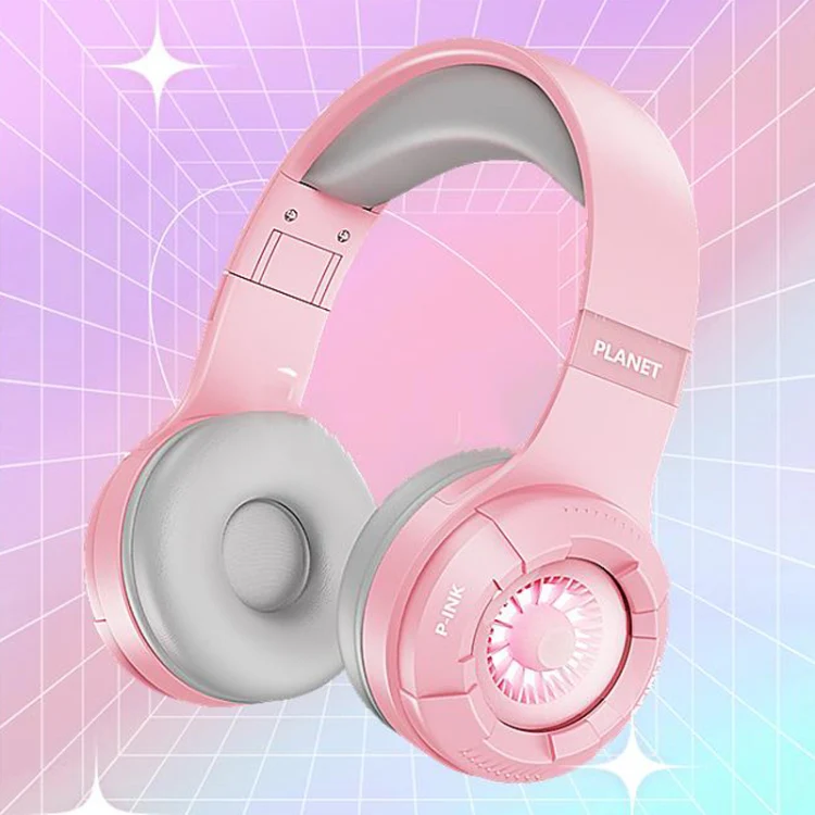 KE25 RGB Light Wireless Stereo Music Bluetooth Headset(Pink) - Image 2