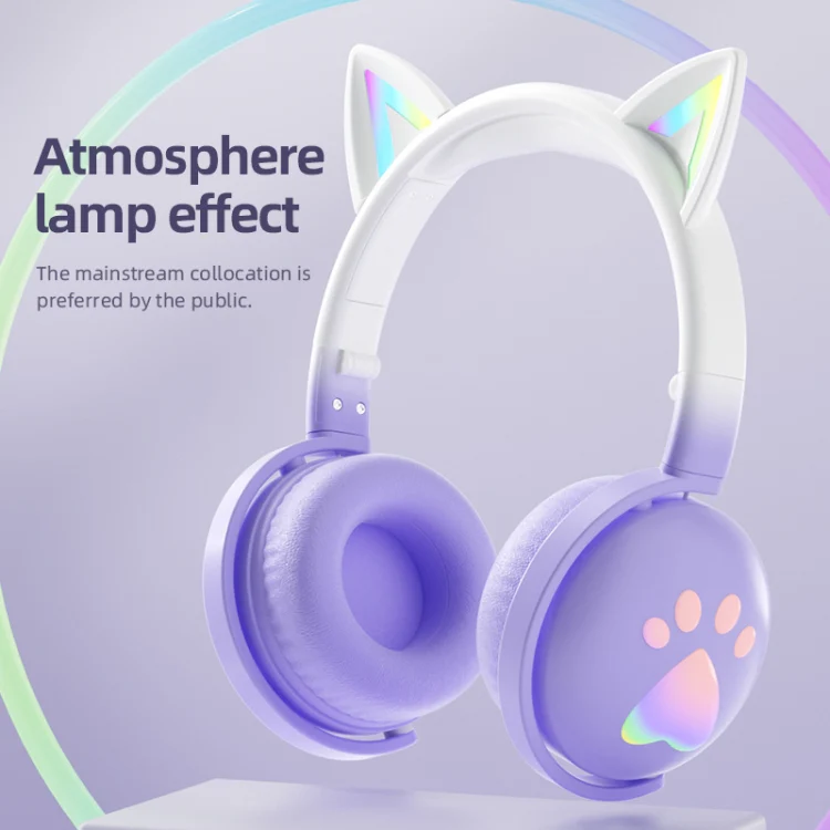 KE28 RGB Cute Cat Ears Bluetooth Wireless Music Headset with Detachable Mic(Blue) - Image 3