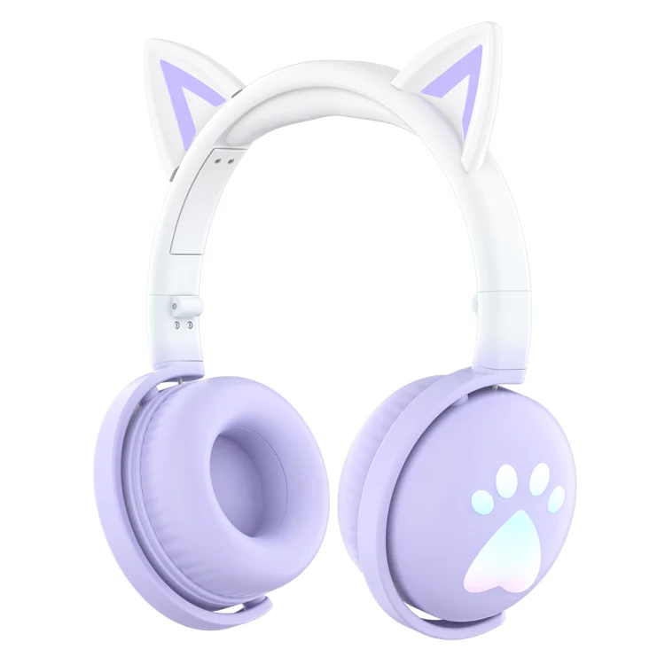 KE28 RGB Cute Cat Ears Bluetooth Wireless Music Headset with Detachable Mic(Pinple) - Image 2