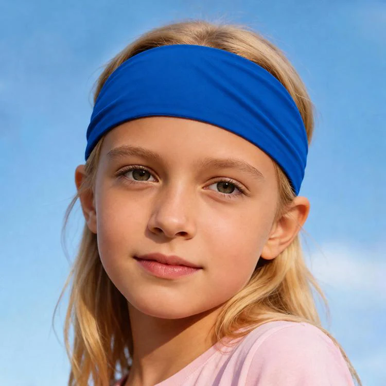 Kids Sweat-Wicking Quick-Dry Headband Milk Silk Widened Sports Running Hair Band(Blue)