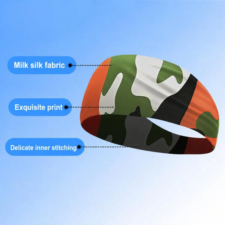 Kids Sweat-Wicking Quick-Dry Headband Milk Silk Widened Sports Running Hair Band(Camouflage Orange Yellow) - Image 5