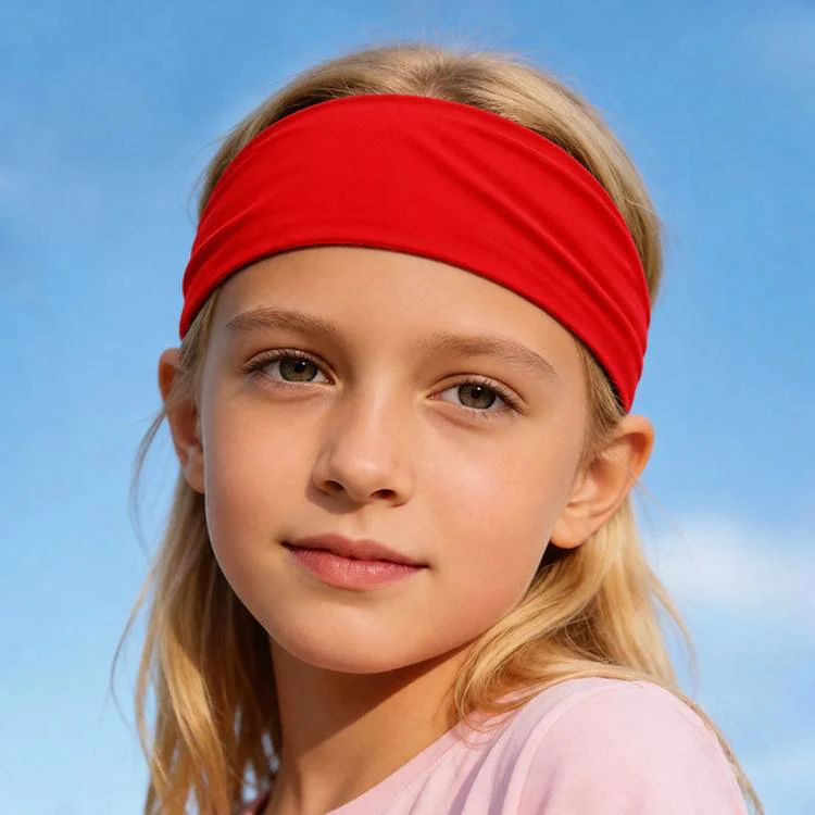 Kids Sweat-Wicking Quick-Dry Headband Milk Silk Widened Sports Running Hair Band(Red)