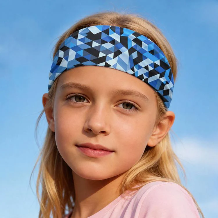 Kids Sweat-Wicking Quick-Dry Headband Milk Silk Widened Sports Running Hair Band(Royal Blue Checkered)