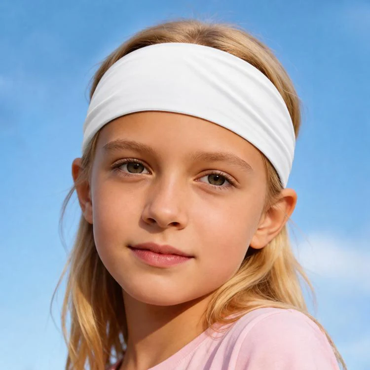 Kids Sweat-Wicking Quick-Dry Headband Milk Silk Widened Sports Running Hair Band(White)