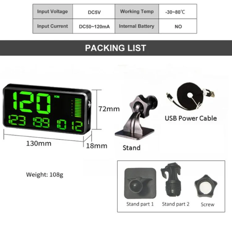 Kingneed C90 5.5inch HUD Car Head-up Display GPS Car Universal Mileage Speed Meter Speeding Alarm / GPS Satellite Speed Measurement(Black) - Image 8