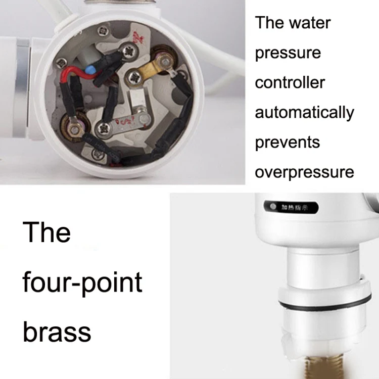Kitchen Hot and Cold Dual-use Instant Faucets EU Plug, Style: Oblique Screen Type - Image 3