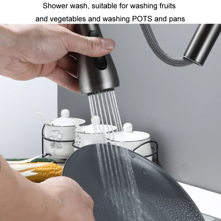 Kitchen Pull-out Universal Telescopic Hot & Cold Water Faucet, Specification: Copper Digital Display Black - Image 9