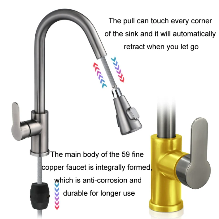 Kitchen Pull-out Universal Telescopic Hot & Cold Water Faucet, Specification: Copper Nickel Wire Drawing - Image 4