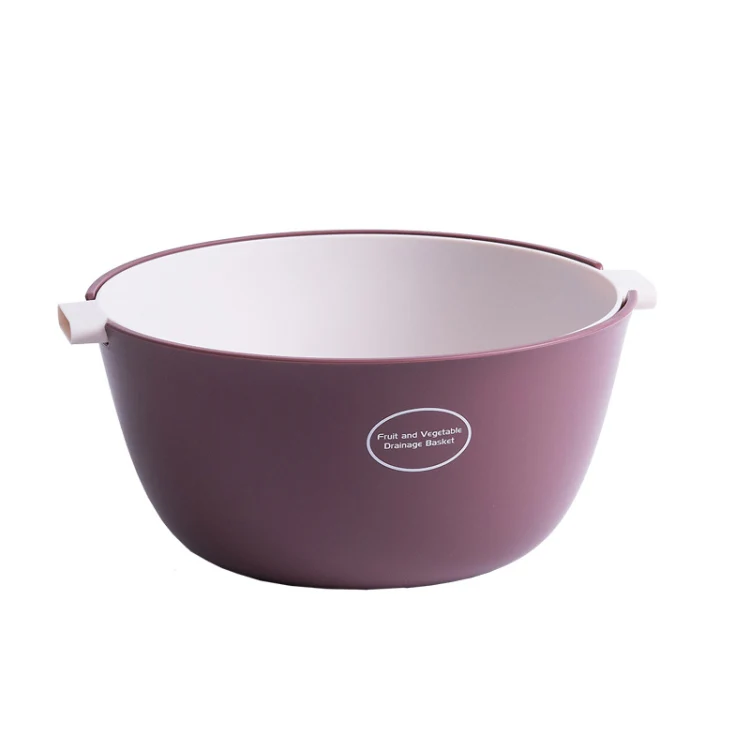 Kitchen Rice Pan Double-dish Vegetable Drain Basket Plastic Fruit Basket, Color:O Shape Dark Red - Image 2