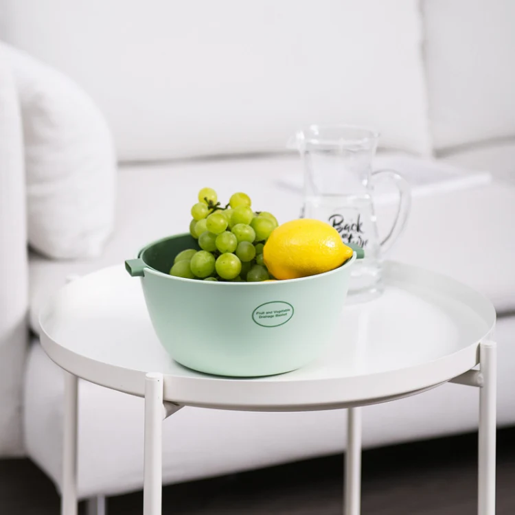 Kitchen Rice Pan Double-dish Vegetable Drain Basket Plastic Fruit Basket, Color:O Shape Light Green - Image 12