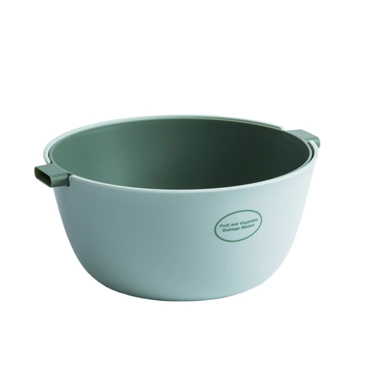 Kitchen Rice Pan Double-dish Vegetable Drain Basket Plastic Fruit Basket, Color:O Shape Light Green - Image 2