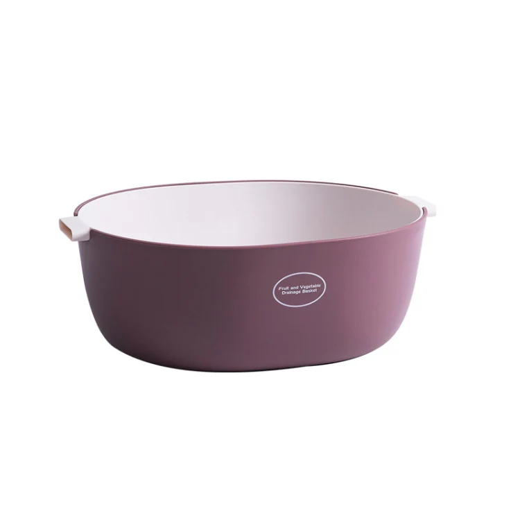 Kitchen Rice Pan Double-dish Vegetable Drain Basket Plastic Fruit Basket, Color:U Shape Dark Red - Image 2