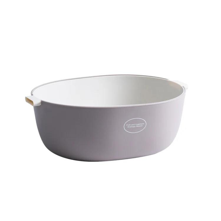 Kitchen Rice Pan Double-dish Vegetable Drain Basket Plastic Fruit Basket, Color:U Shape Light Gray - Image 2