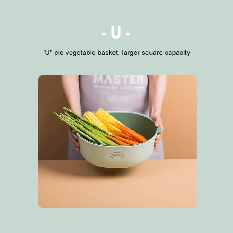 Kitchen Rice Pan Double-dish Vegetable Drain Basket Plastic Fruit Basket, Color:U Shape Light Gray - Image 7