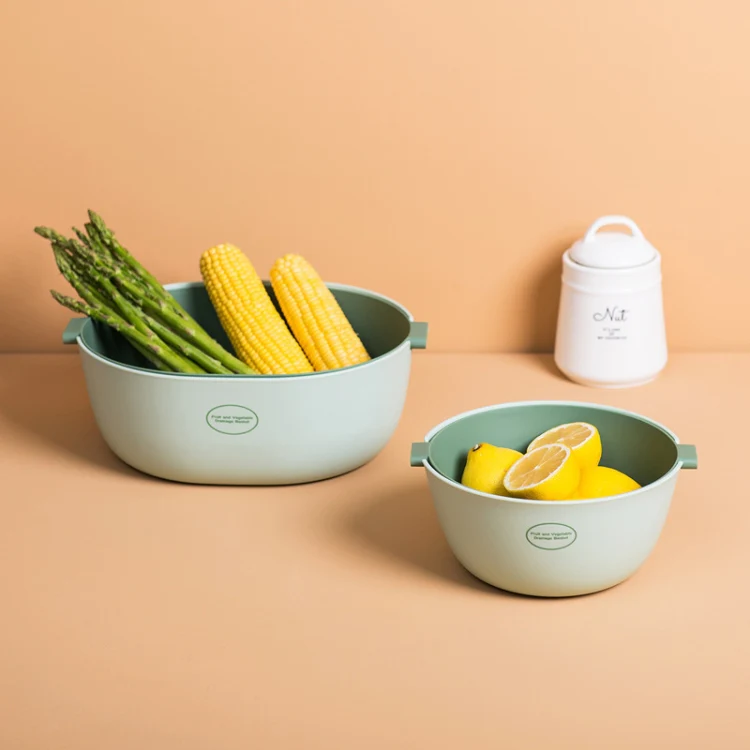 Kitchen Rice Pan Double-dish Vegetable Drain Basket Plastic Fruit Basket, Color:U Shape Light Green - Image 10