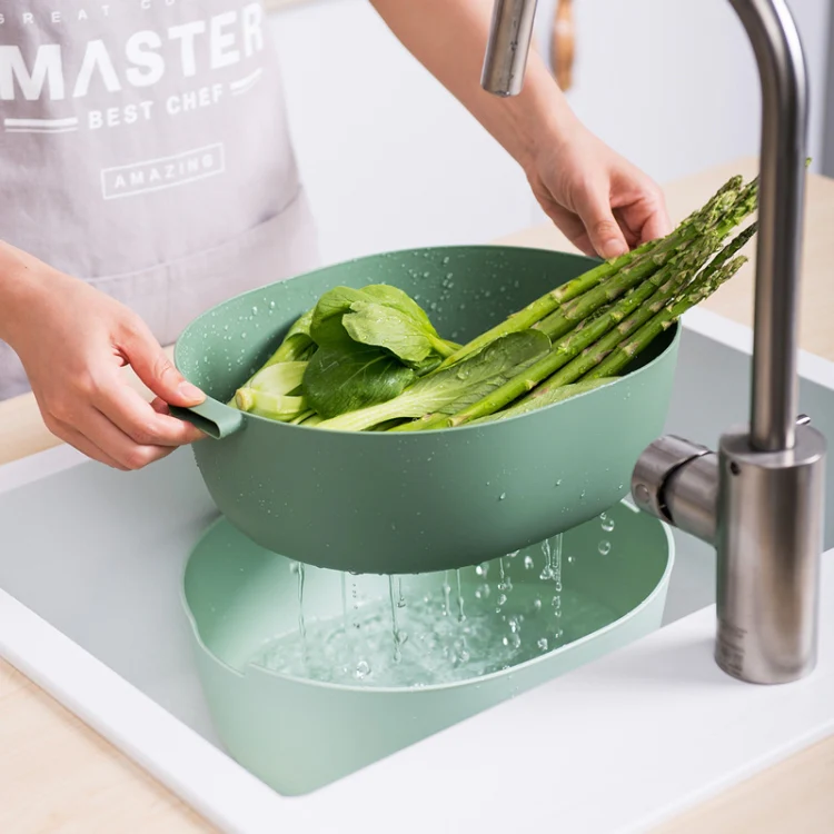 Kitchen Rice Pan Double-dish Vegetable Drain Basket Plastic Fruit Basket, Color:U Shape Light Green - Image 12