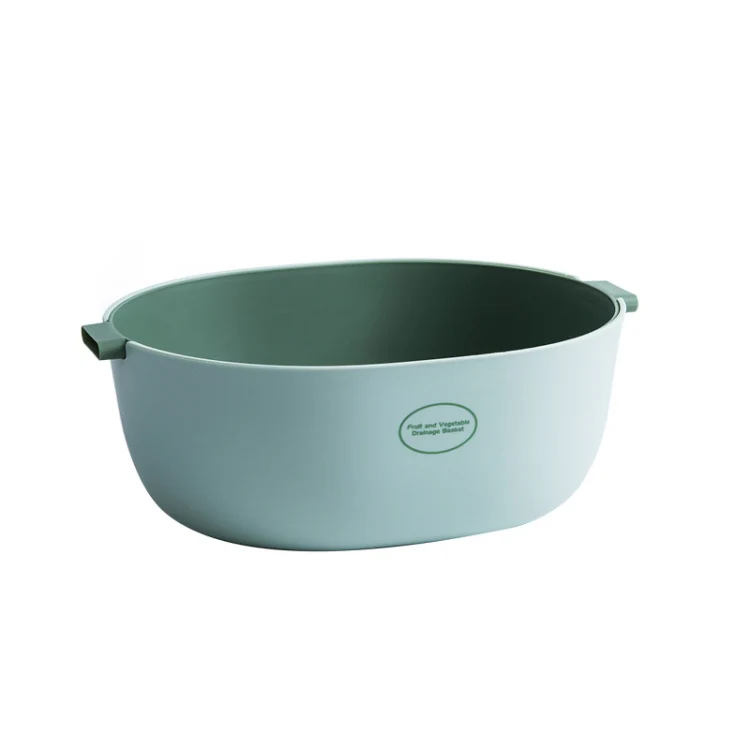 Kitchen Rice Pan Double-dish Vegetable Drain Basket Plastic Fruit Basket, Color:U Shape Light Green - Image 2