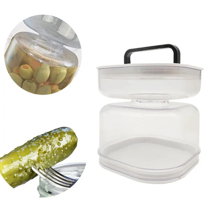 Kitchen Wet And Dry Separate Pickle Jar Plastic Wet And Dry Dispenser Hourglass Can, Style: Round Extension With Fork - Image 4