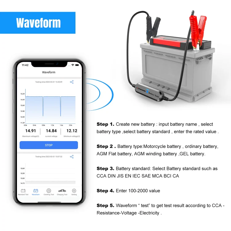 KONNWEI BK100 X431 BST360 Car Bluetooth Battery Tester(Silver) - Image 8