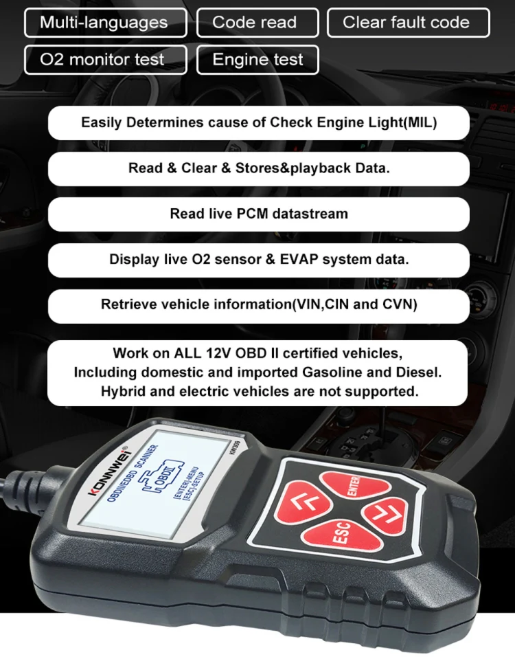 KONNWEI KW309 V309 V310 MS309 Code Reader OBD2 Scanner Diagnostic Tool(Black) - Image 11