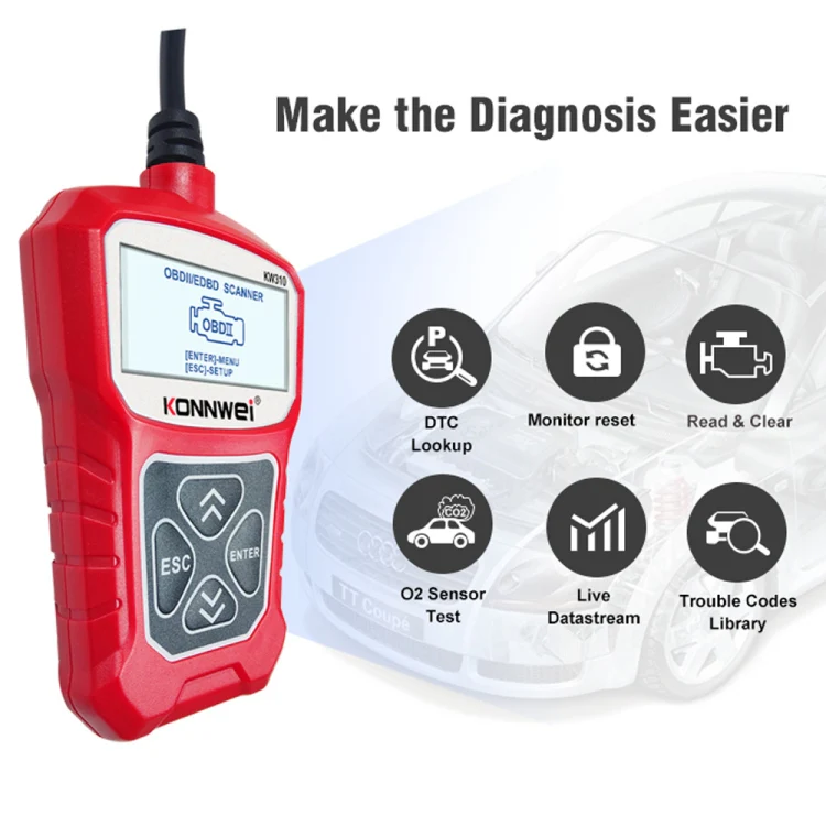 KONNWEI KW310 OBD Car Fault Detector Code Reader ELM327 OBD2 Scanner Diagnostic Tool(Red) - Image 7
