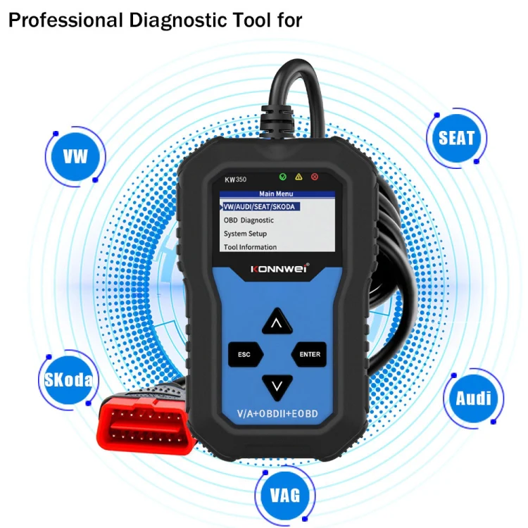 KONNWEI KW350 OBDII 12V Car Diagnostics Detector Scanner with 2 inch Black And White Display Screen V007 for Audi / Volkswagen - Image 3